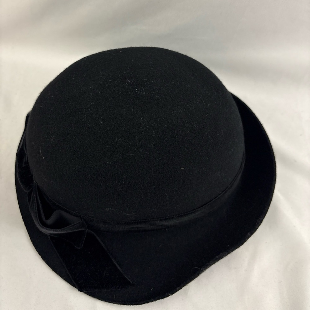 Vintage Laura Ashley Women’s Black Wool Felt Hat With Bow Made In Britain UK